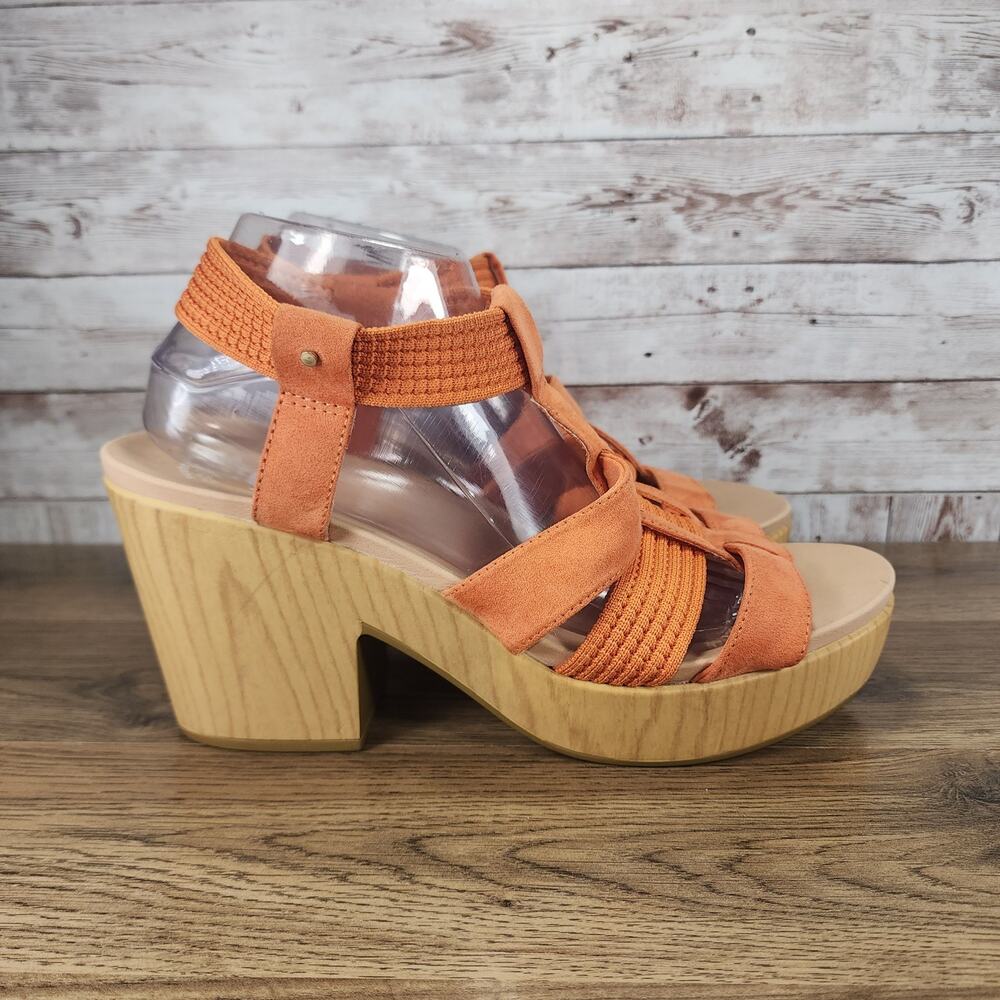 Dr. Scholl's Womens Blossom Block Heel Platform Slingback Sandals Orange Size 11